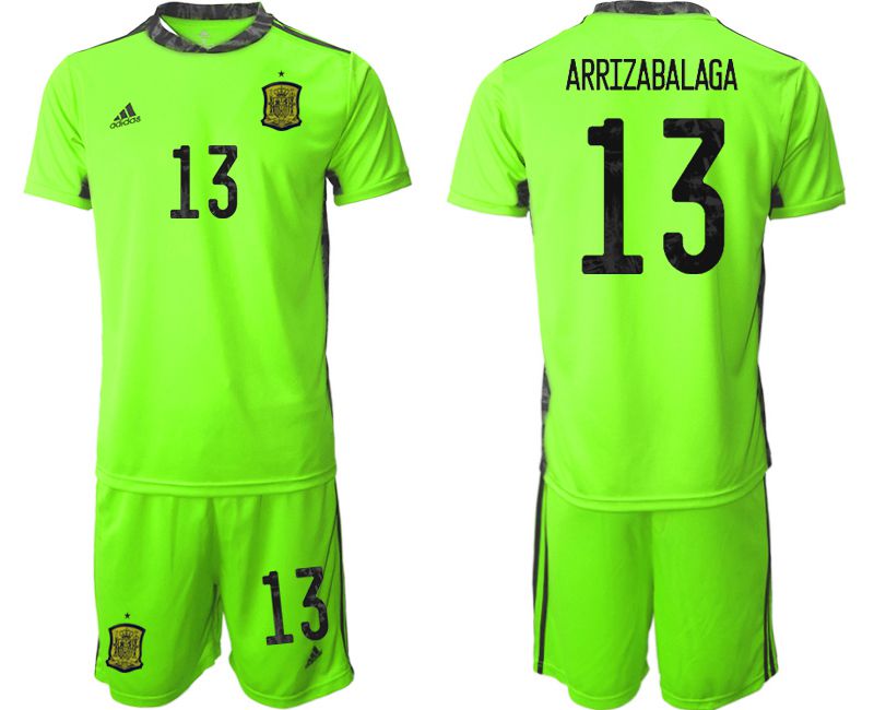 Men 2021 World Cup National Spain fluorescent green goalkeeper #13 Soccer Jerseys->->Soccer Country Jersey